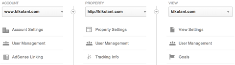 گزینه های مدیریت (admin) گوگل آنالیتیک